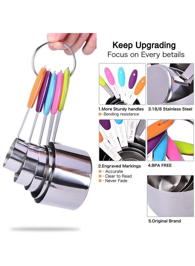 10 PCS Measuring Cups and Spoons Set Stainless Steel Stackable for Dry and Liquid Ingredients with Soft Handles Kitchen Baking Cooking Solid Sturdy Metal Measuring Cup Set - Image 4
