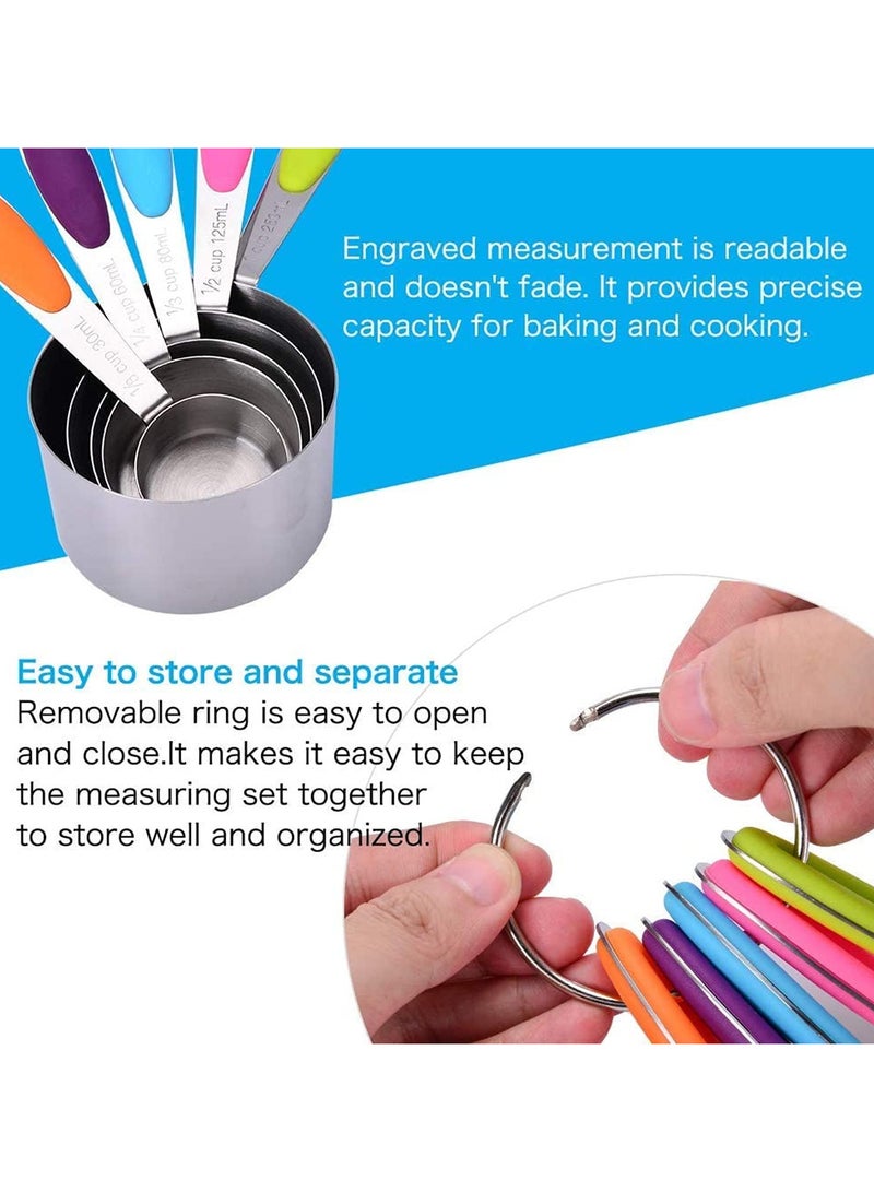 10 PCS Measuring Cups and Spoons Set Stainless Steel Stackable for Dry and Liquid Ingredients with Soft Handles Kitchen Baking Cooking Solid Sturdy Metal Measuring Cup Set - Image 5