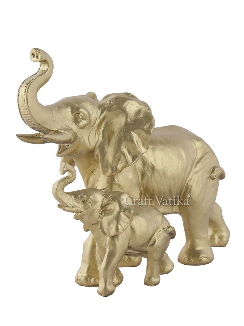 CraftVatika Resin Trunk Up Mother Elephant with Baby Showpiece, Ethiopian Elephant Figurine, Home Decor Items, Home Decoration Items for Living Room Hall Office Desk Return Gift Gold (8 Inch Height) - Image 5