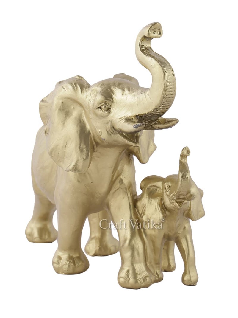 CraftVatika Resin Trunk Up Mother Elephant with Baby Showpiece, Ethiopian Elephant Figurine, Home Decor Items, Home Decoration Items for Living Room Hall Office Desk Return Gift Gold (8 Inch Height) - Image 4