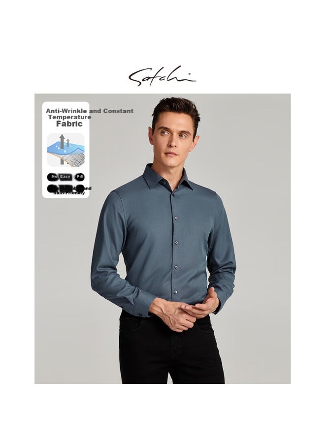 Satchi Satchi Men's Long Sleeve Shirt Men's Business Formal Shirt Men's Spring And Autumn Easy Care Anti-wrinkle Temperature-controlled Shirt Pea Blue 42 - Image 1