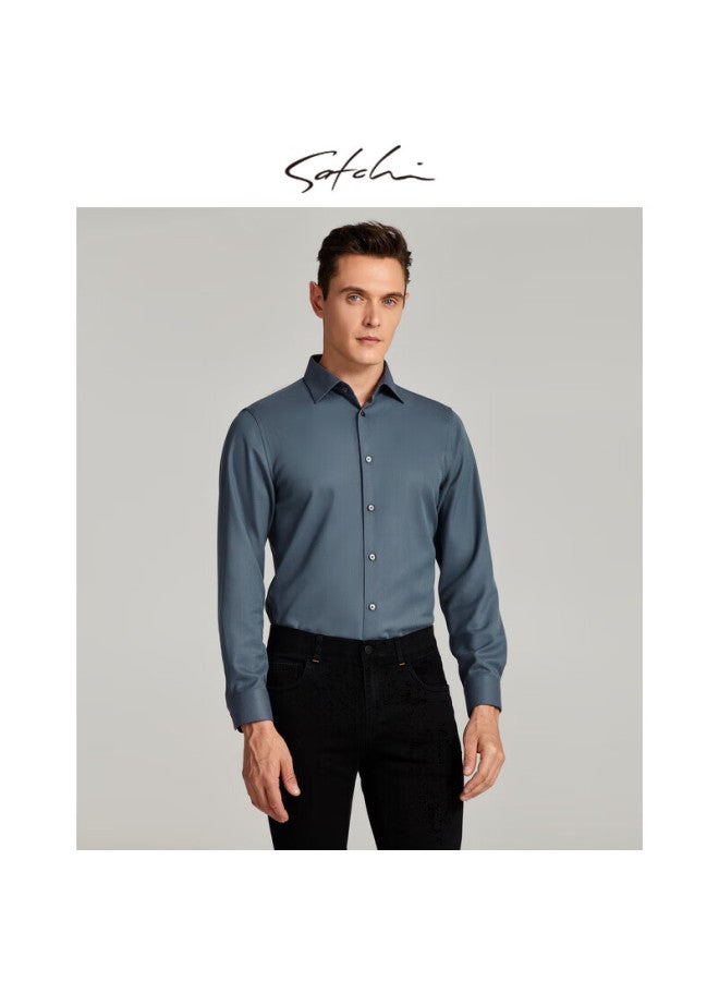 Satchi Satchi Men's Long Sleeve Shirt Men's Business Formal Shirt Men's Spring And Autumn Easy Care Anti-wrinkle Temperature-controlled Shirt Pea Blue 42 - Image 3