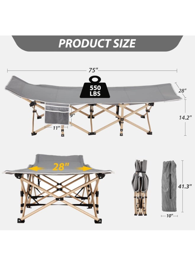 Soofam Folding Camping Cot for Sleeping, Portable Cots for Adults, Heavy Duty Cot Bed 550LBS(Max Load), Extra Wider Cots with Large Pocket for Outdoor, Office, Beach - Image 3