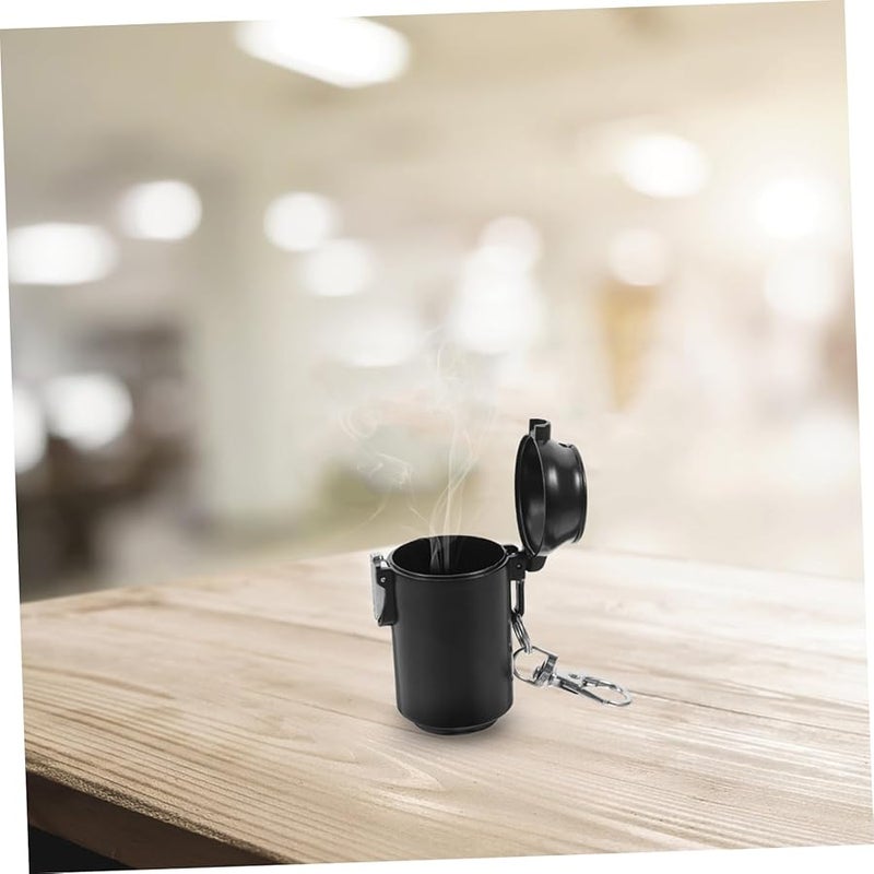 منفضة سجائر محمولة بدون دخان مع غطاء مقاوم للرياح ومحكم الإغلاق للسفر الخارجي والسيارة والمكتب باللون الأسود - Image 4