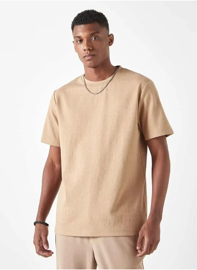 Iconic Iconic Textured T-shirt with Short Sleeves