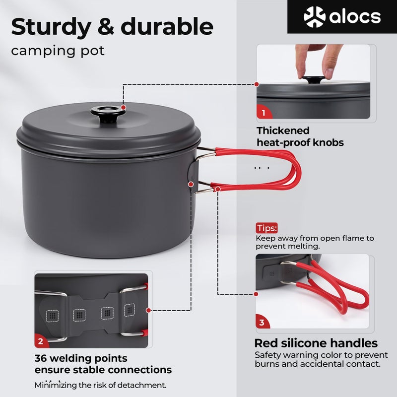 ALOCS أدوات الطهي للتخييم من ألوك، مجموعة طهي من الألمنيوم، أدوات مطبخ التخييم، مجموعة أواني ومقالي محمولة، مجموعة أساسية للطهي في الهواء الطلق والنزهات - Image 3