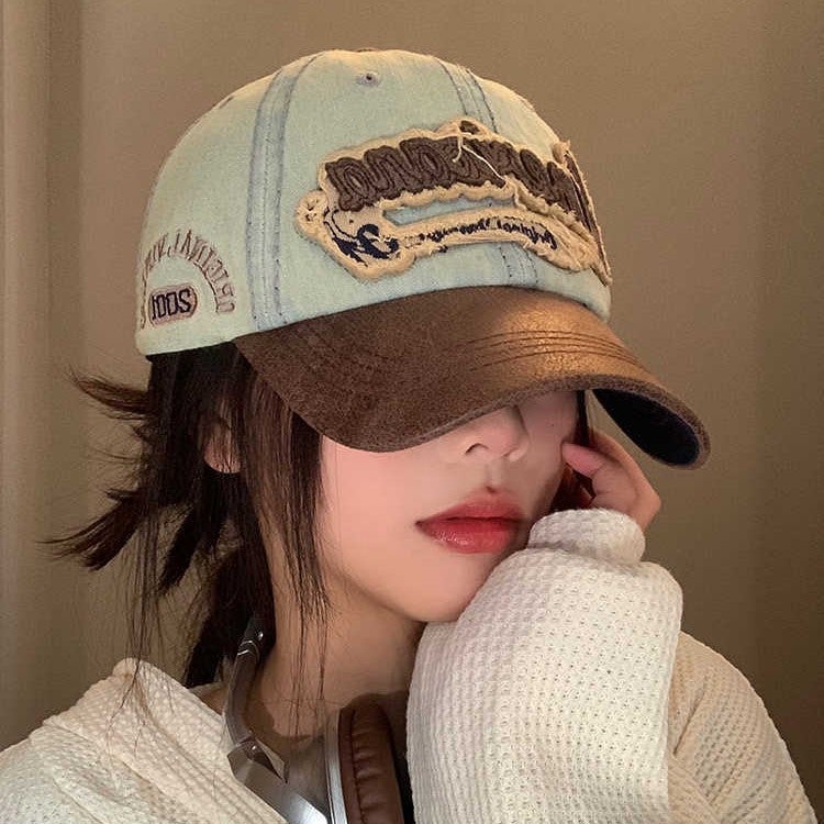 Vintage Denim Baseball Cap for Women, Oversized, Deep Brim, Washed Finish - Image 1