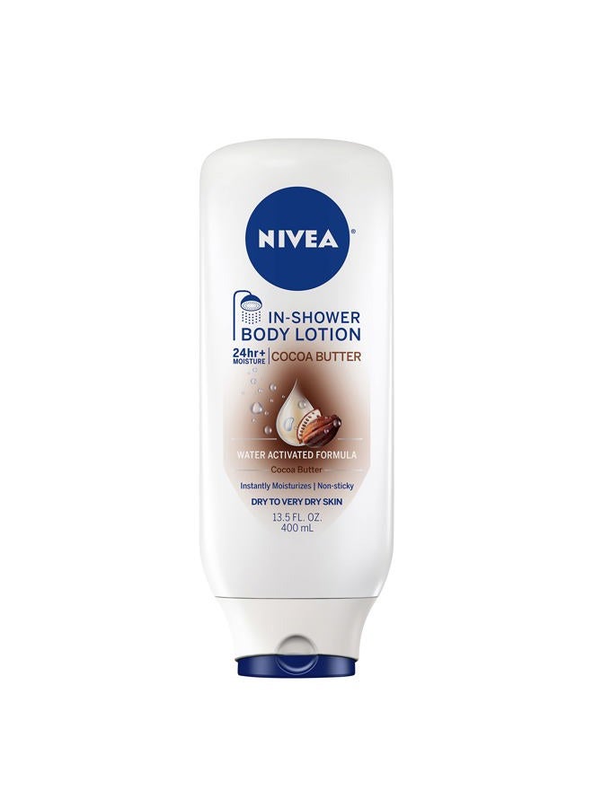 Nivea Cocoa Butter In Shower Lotion, Body Lotion for Dry Skin, 13.5 Fl Oz Bottle - Image 1
