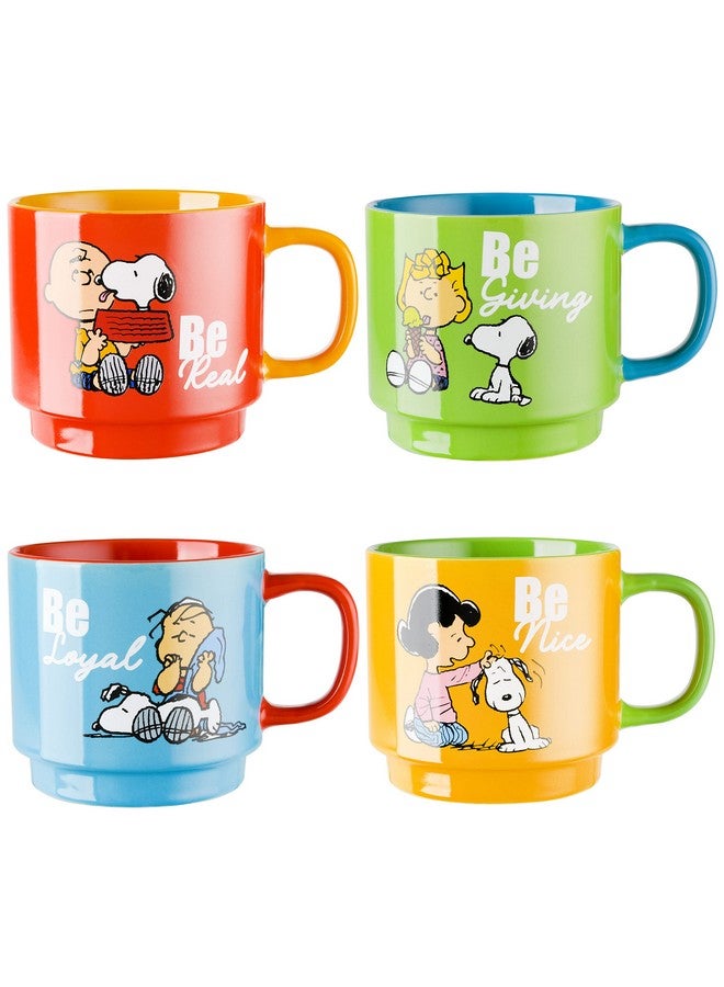 Peanuts أكواب قابلة للتكديس سعة 15 أونصة مع رف معدني من سنوبي الفول السوداني، خزف، مجموعة من 4، ألوان متنوعة - Image 3