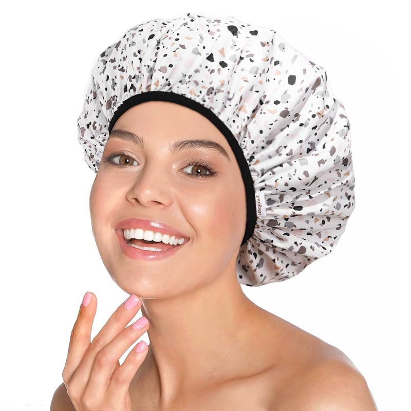 YANIBEST Yanibest Waterproof Shower Cap for Women  Reusable Non-Slip Double Layer Shower Cap for Most Hair Types  One Size - Image 1
