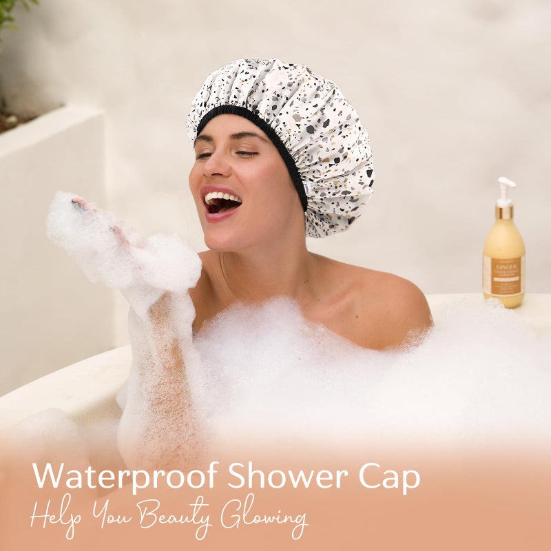YANIBEST Yanibest Waterproof Shower Cap for Women  Reusable Non-Slip Double Layer Shower Cap for Most Hair Types  One Size - Image 2