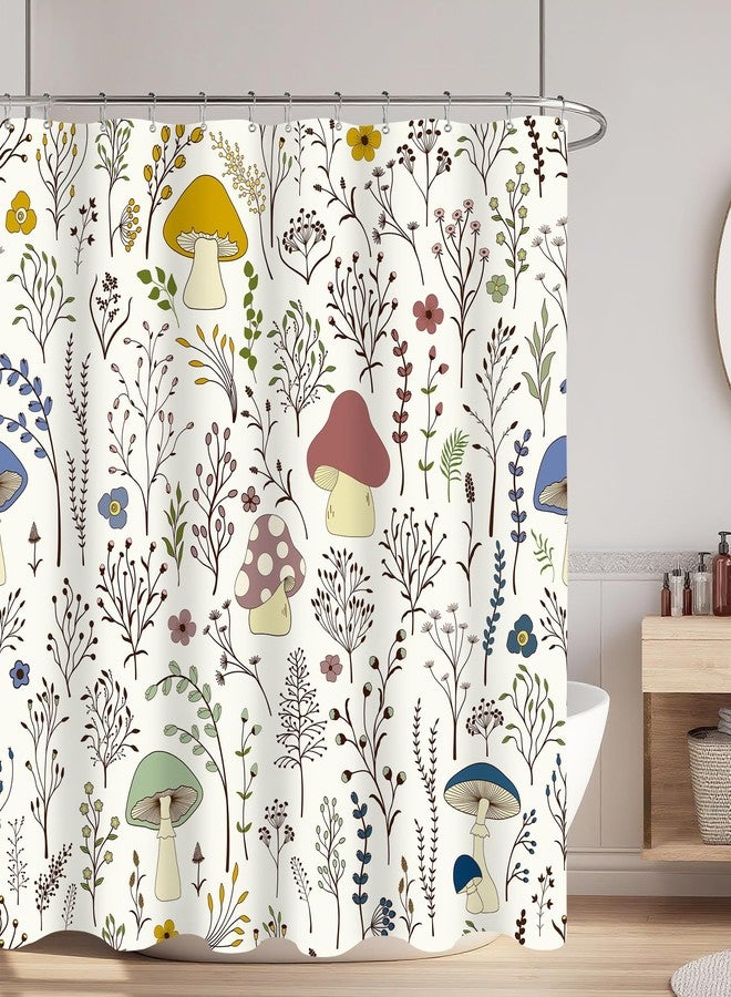 BayNook Cute Mushroom Funny Shower Curtain, Colorful Cartoon Kids Fabric Shower Curtains for Bathroom, Cool Trendy Retro Cottagecore Shower Curtain Set with Hooks, 72x72 - Image 1