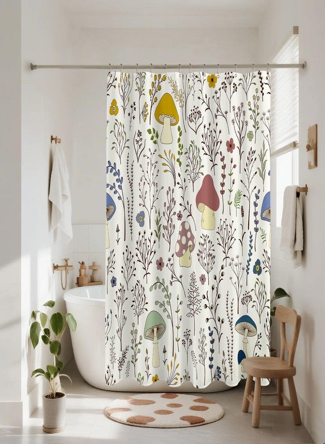 BayNook Cute Mushroom Funny Shower Curtain, Colorful Cartoon Kids Fabric Shower Curtains for Bathroom, Cool Trendy Retro Cottagecore Shower Curtain Set with Hooks, 72x72 - Image 3