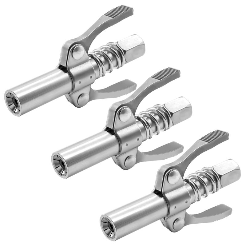 COMVIEE Grease Gun Coupler, Double Handle Quick Lock Release Grease Tips Ends Couplers, Rated 10,000 PSI, Compatible with All Grease Guns 1/8" NPT Fittings, 3-PCS - Image 1