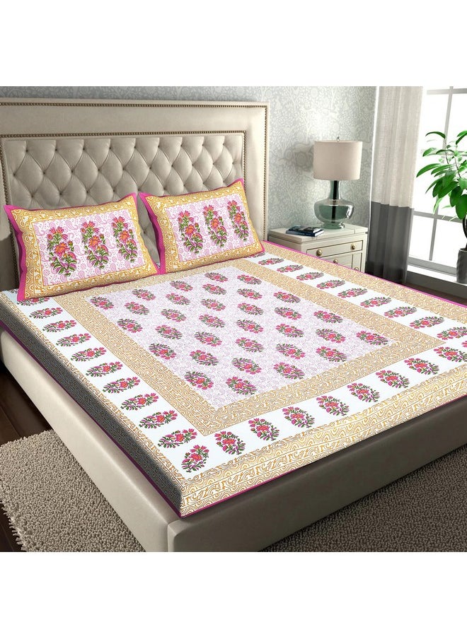 RajasthaniKart RajasthaniKart® Pure 100% Cotton Double Bed Sheet with 2 Pillow Covers (Bedsheet for Double Bed Cotton, Pink, Paisley)  - Image 1