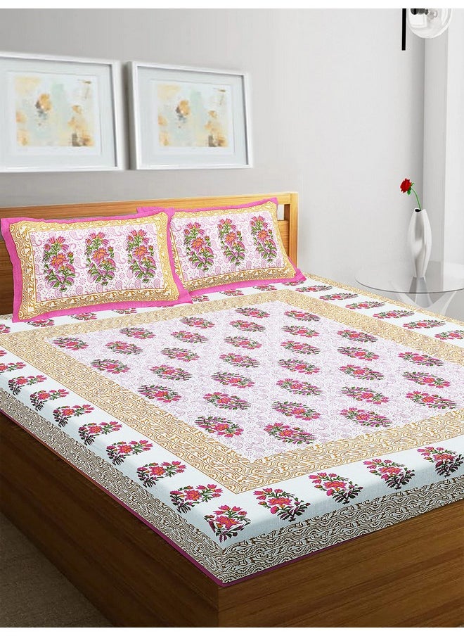 RajasthaniKart RajasthaniKart® Pure 100% Cotton Double Bed Sheet with 2 Pillow Covers (Bedsheet for Double Bed Cotton, Pink, Paisley)  - Image 2