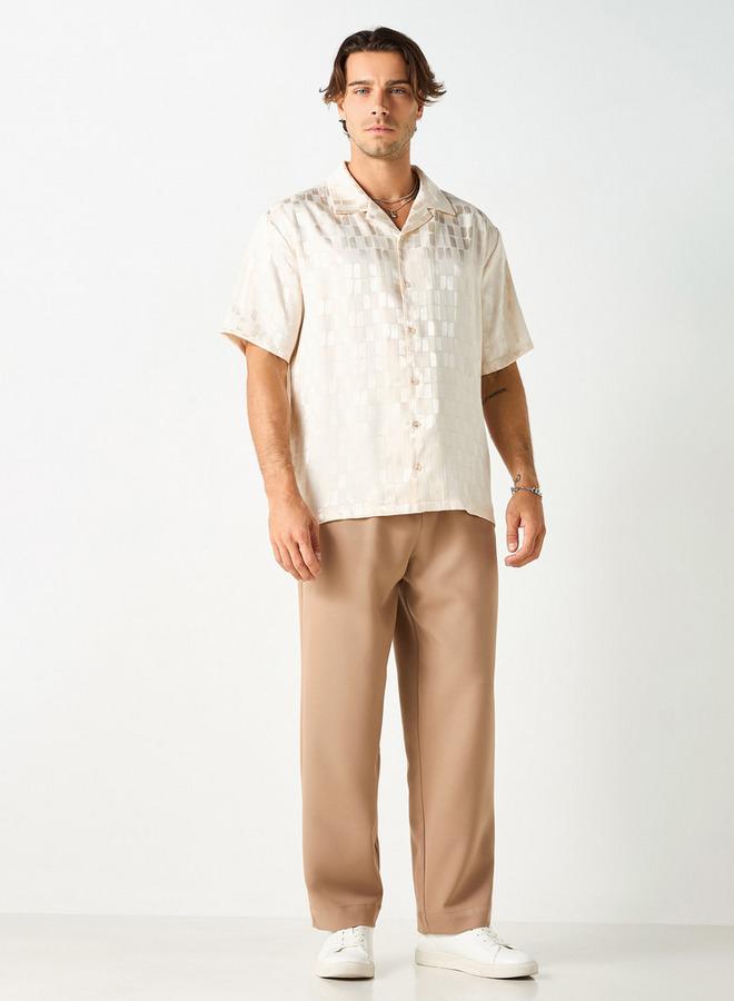 Iconic All-Over Textured Camp Collar Shirt with Short Sleeves - Image 2