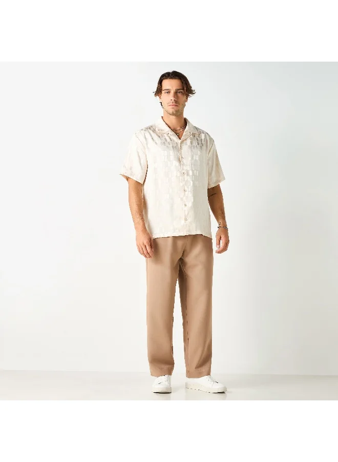 Iconic Iconic All-Over Textured Camp Collar Shirt with Short Sleeves