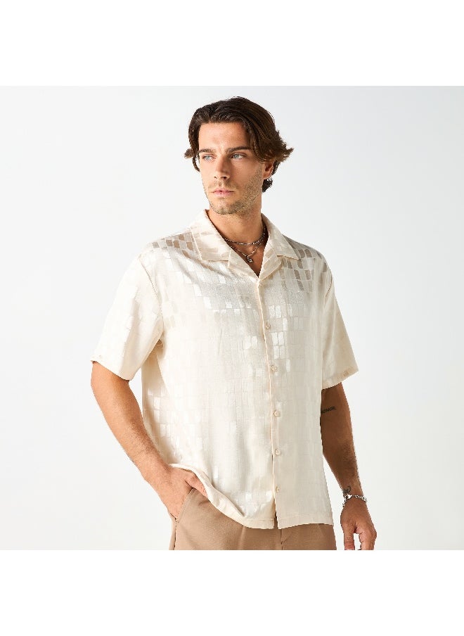 Iconic Iconic All-Over Textured Camp Collar Shirt with Short Sleeves  - Image 3