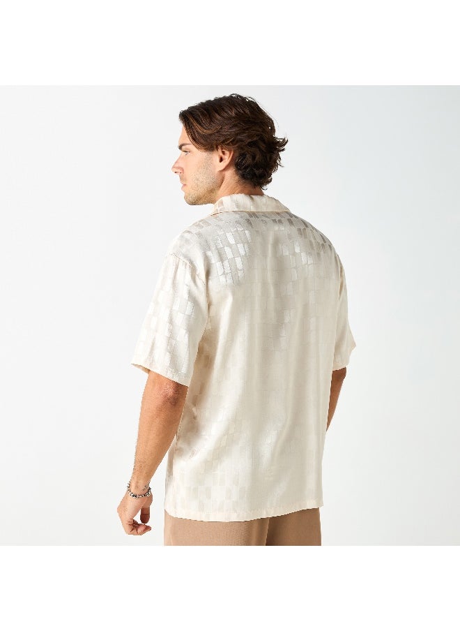 Iconic Iconic All-Over Textured Camp Collar Shirt with Short Sleeves  - Image 1