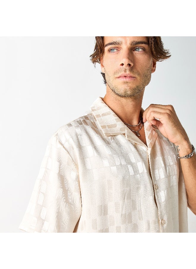 Iconic Iconic All-Over Textured Camp Collar Shirt with Short Sleeves  - Image 2