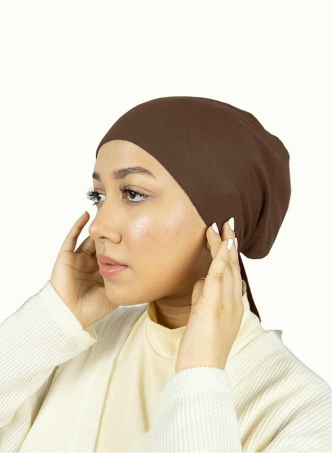 برفكتوري قبعة عمامة نسائية من الجيرسي مع رباط للإغلاق، وغطاء رأس إسلامي - قهوة  - Image 1