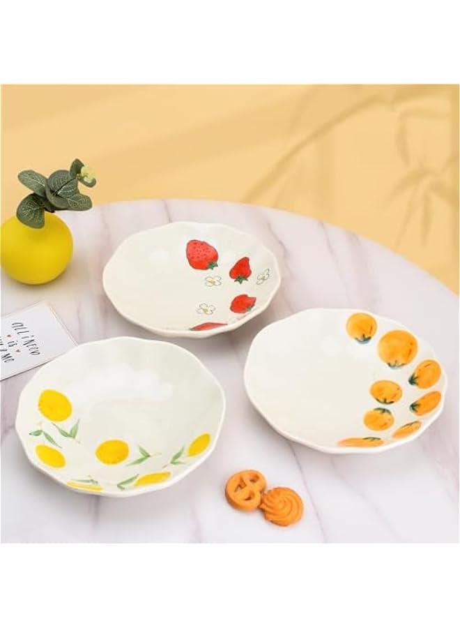 أطباق سلطة، أطباق عشاء، وعاء حلويات مصنوع يدويًا، وعاء طعام للحمية، طبق من الخزف بحجم 8 إنش للديكور المنزلي والحفلات، آمن للاستخدام في الميكروويف وغسالة الصحون (فراولة) - Image 3