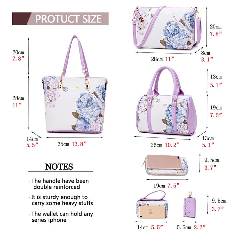 2E-youth Women Designer Purses And Handbags Set Satchel Shoulder Bags Tote Bags 6pcs Wallets (purple&white) - Image 5