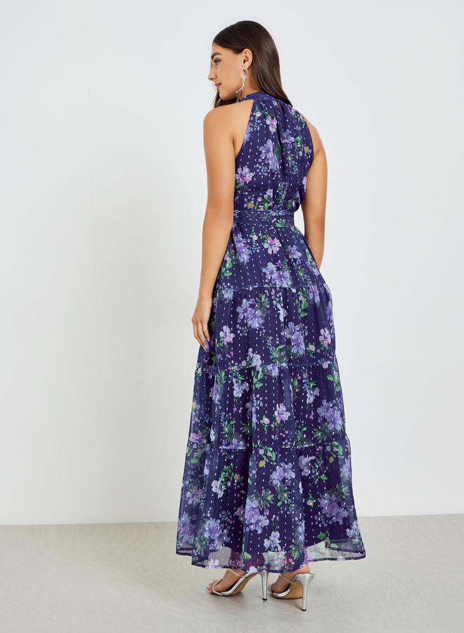 ستايلي فستان طويل مع حزام ربط وطبعة زهور - Image 5
