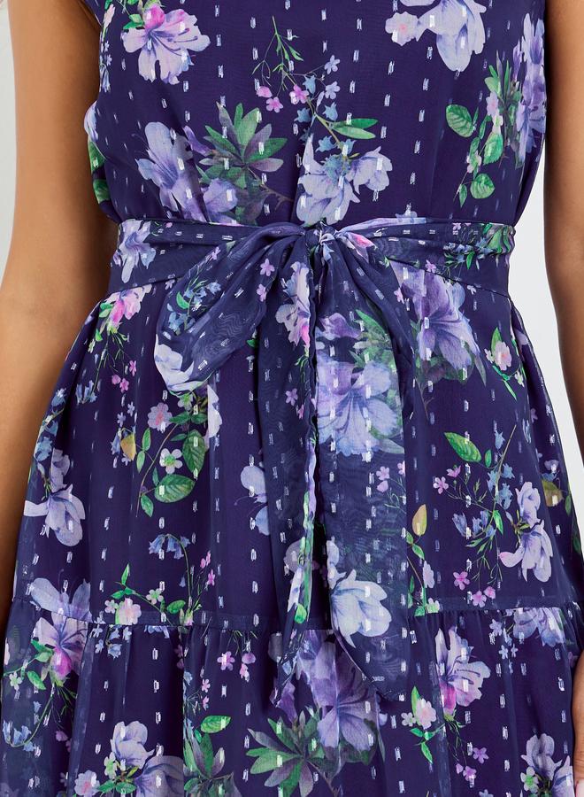 ستايلي فستان طويل مع حزام ربط وطبعة زهور - Image 4