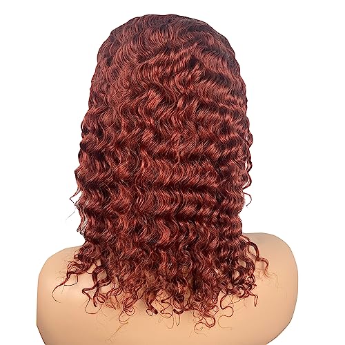 XSY Headband Wig Human Hair Red Reddish Brown 16 Inch Deep Wave Human Hair Wigs for Black Women Curly Headband Wigs Glueless Machine Made Wigs 150% Density - Image 3