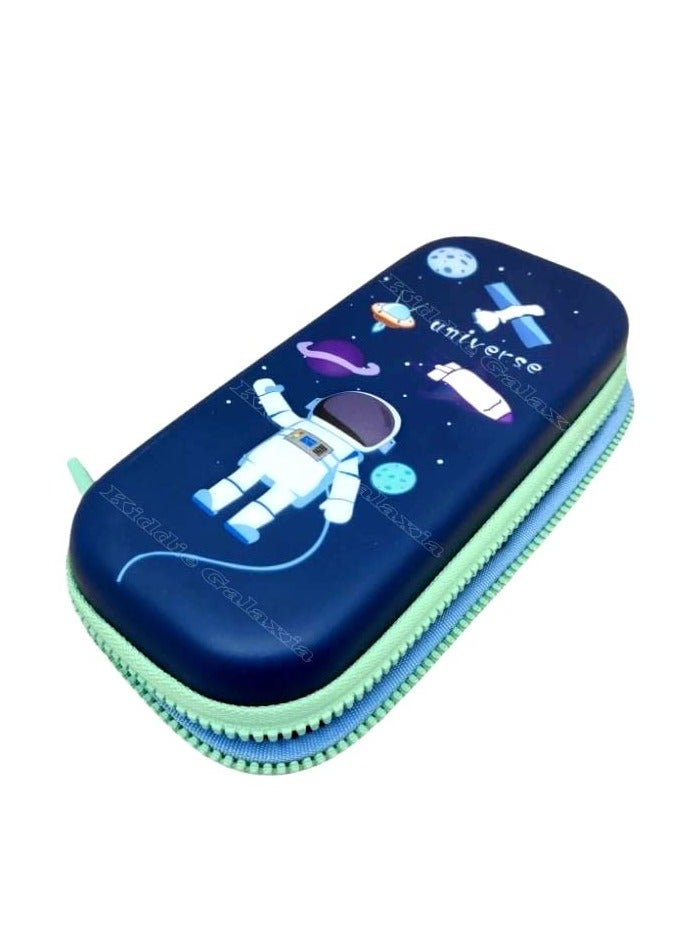 Kiddie Galaxia Space Astronaut Theme Pencil Case Large Capacity Pencil Pouch Compass 3D Cover Eva School Pouch Organizer Students Kids Premium Stylish Pen Holder Pouch Stationery Box Canvas Blue - Image 1