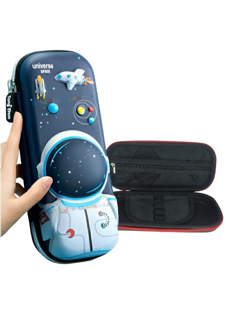 Kiddie Galaxia Space Astronaut Theme Pencil Case Large Capacity Pencil Pouch Compass 3D Cover Eva School Pouch Organizer Students Kids Premium Stylish Pen Holder Pouch Stationery Box Canvas Blue - Image 3