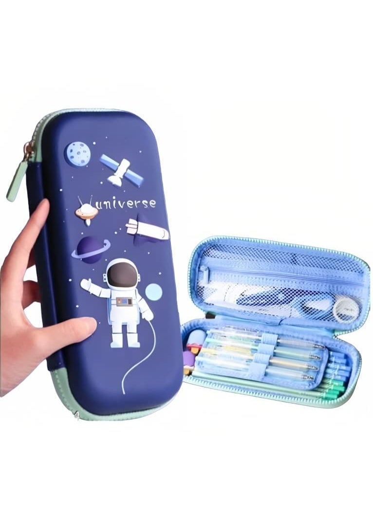 Kiddie Galaxia Space Astronaut Theme Pencil Case Large Capacity Pencil Pouch Compass 3D Cover Eva School Pouch Organizer Students Kids Premium Stylish Pen Holder Pouch Stationery Box Canvas Blue - Image 4