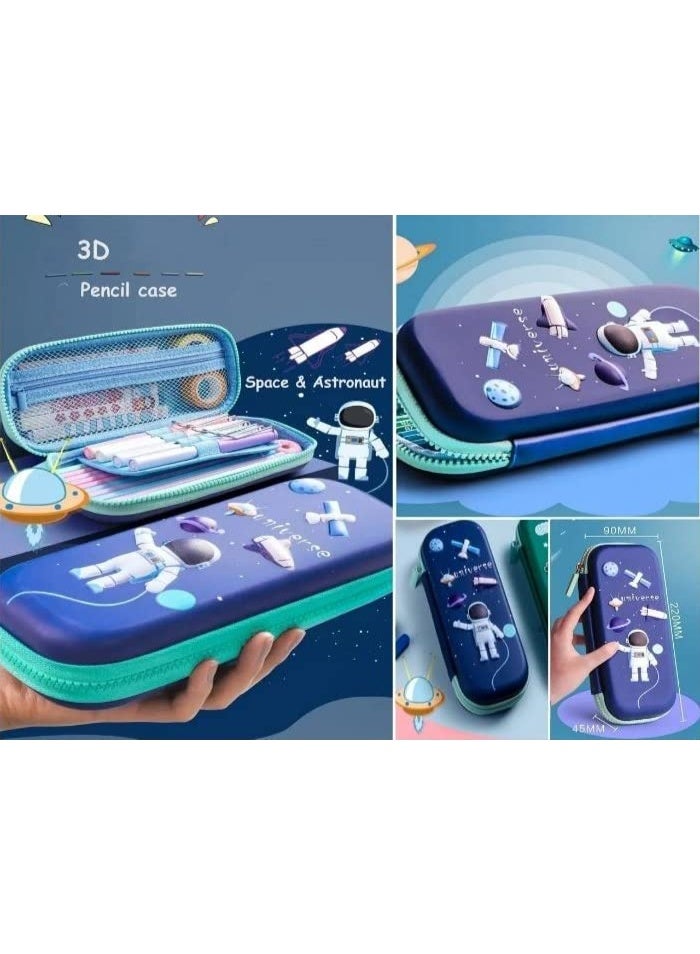 Kiddie Galaxia Space Astronaut Theme Pencil Case Large Capacity Pencil Pouch Compass 3D Cover Eva School Pouch Organizer Students Kids Premium Stylish Pen Holder Pouch Stationery Box Canvas Blue - Image 5