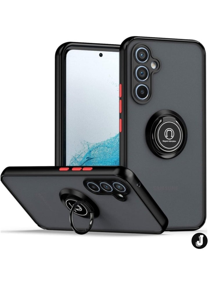 JAJEEK "Shockproof Galaxy A54 5G Case with Metal Ring Kickstand – Magnetic Car Mount Holder, Matte Hard Back Bumper Cover (Black/Grey)" - Image 1