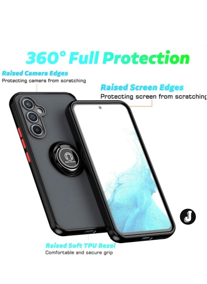 JAJEEK "Shockproof Galaxy A54 5G Case with Metal Ring Kickstand – Magnetic Car Mount Holder, Matte Hard Back Bumper Cover (Black/Grey)" - Image 5