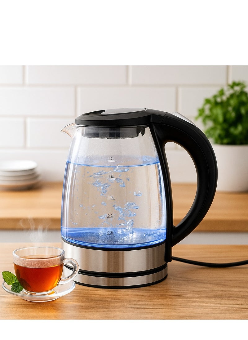 Home Master Transparent glass electric kettle with a capacity of 1.7 liters and a power of 1500 watts – modern design and LED light indicator.  - Image 1