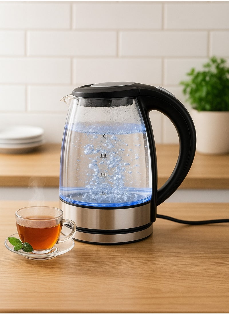 Home Master Transparent glass electric kettle with a capacity of 1.7 liters and a power of 1500 watts – modern design and LED light indicator.  - Image 2