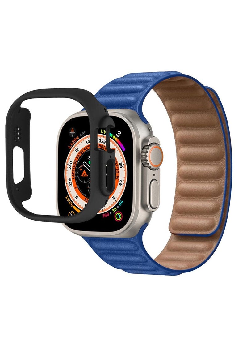 CATANES - 2 Packs For Apple Watch Band 49mm Leather Link Strap Magnetic Loop Bracelet and Black Cup Holder Blue - Image 1