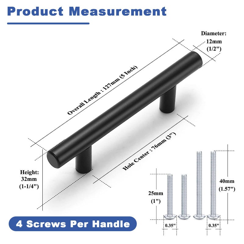 Estmoon 45 Pack 3 Inch Cabinet Pulls Matte Black Cabinet Handles Drawer Pulls Stainless Steel Black Drawer Handles Kitchen Cabinet Hardware Handles for Cabinets and Drawers - 5" Overall Length - Image 5