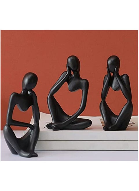 Set Of 3 Decor Thinker Statue Abstract Art Sculpture Collectible Figurines For Home Living Room Office Shelf Decoration Black Small Size