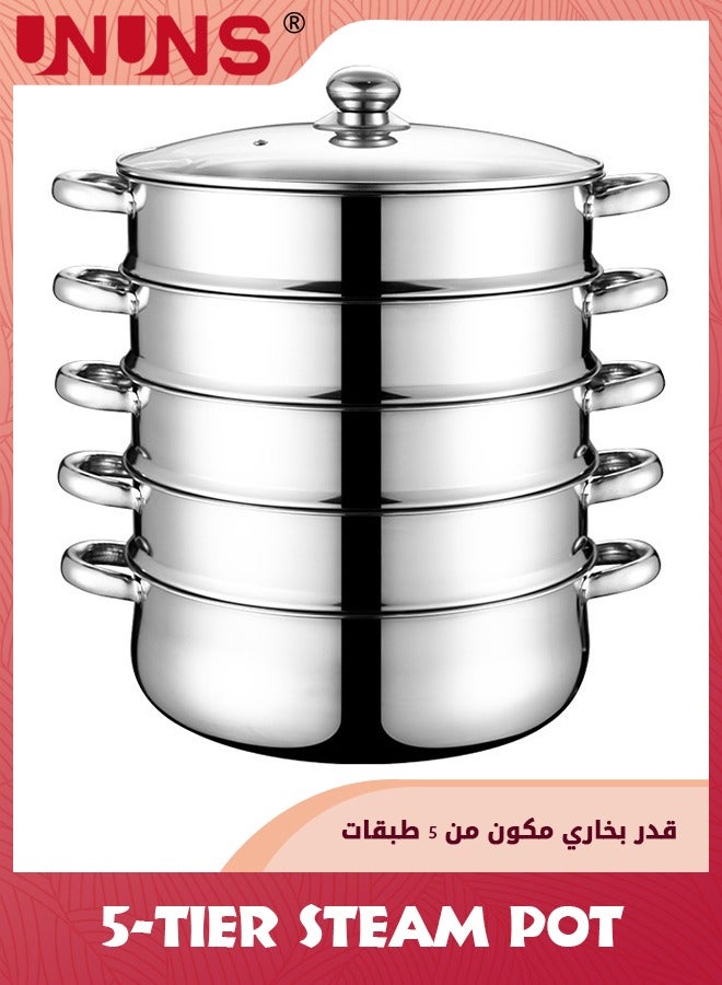 UNUNS Steam Pot,5-Tier Steamer With Lid Stepped Steamer And Twin Handles,Stainless Steel Stockpot,Multifunction Large Soup Pot Cooking Pot For Living Kitchen Food Cooking,28X28CM Rice Steamer - Image 1