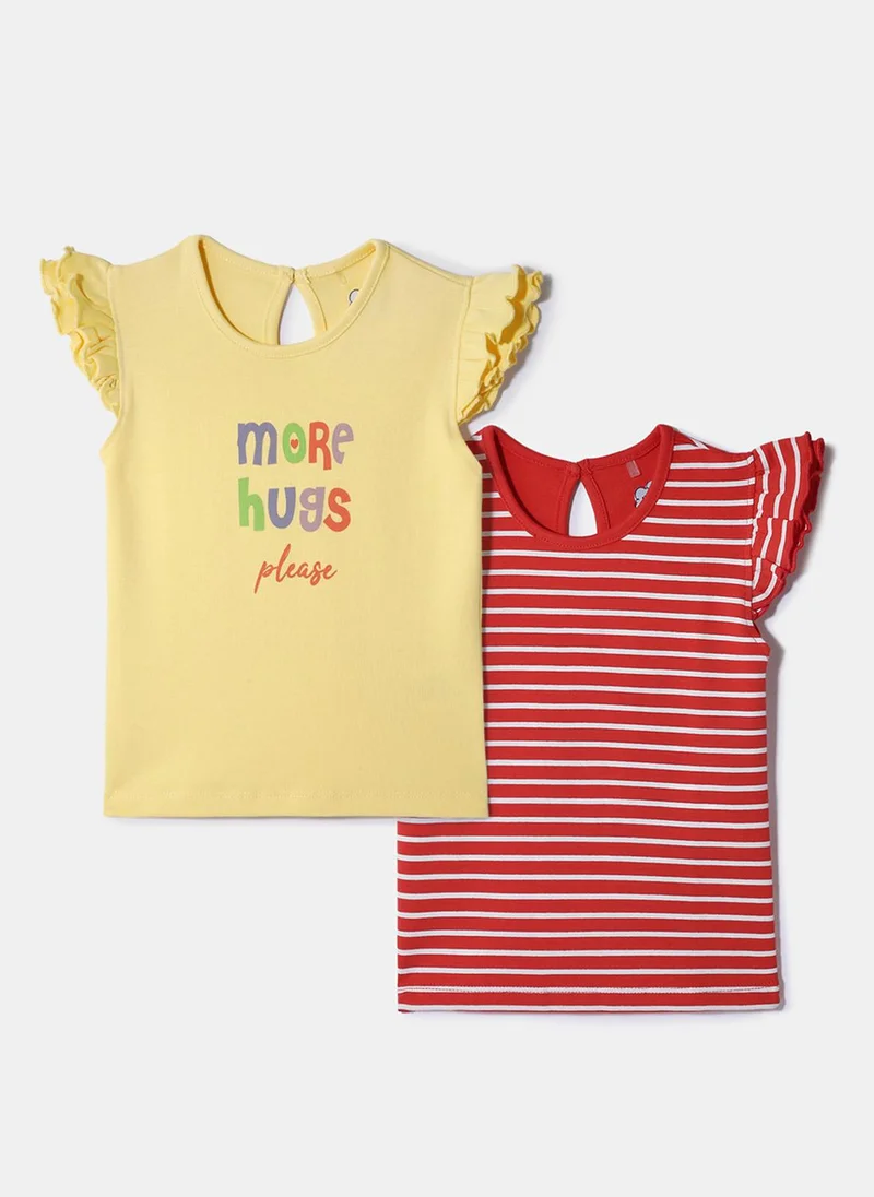 Nautinati Nautinati Pack of 2 Yellow and Red Printed and Striped Tops for Girls