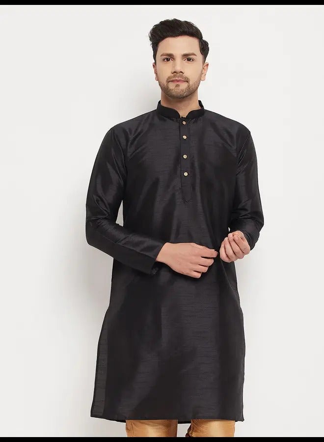 PRASHA Mens Black Silk Blend Kurta