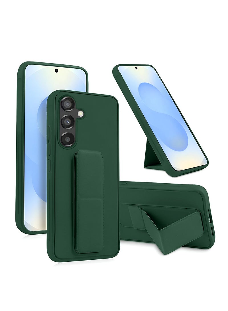 Wtech Samsung Galaxy S25 Plus / S25+ 2025 Hand Grip Foldable Magnetic Kickstand Wrist Strap Finger Grip With Built-In Iron Case Cover - Dark Green - Image 1