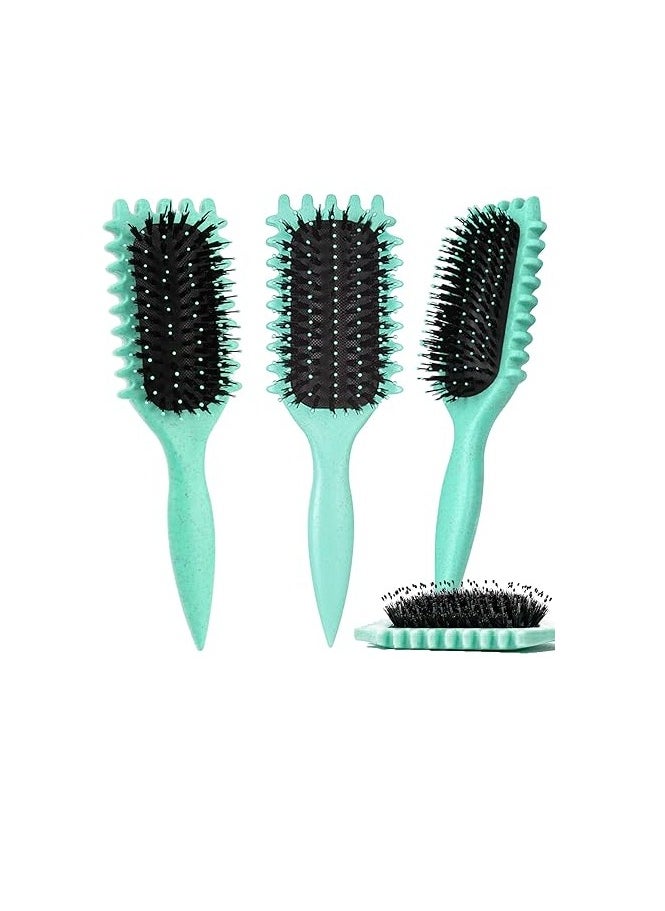 Generic - Curl Defining Brush, Green - Hair Brush for Combing and Shaping Men's and Women's Curls to Reduce Pulling, Nylon Bristles, Oblong, Flexible, Curl Enhancing 2pc - Image 1