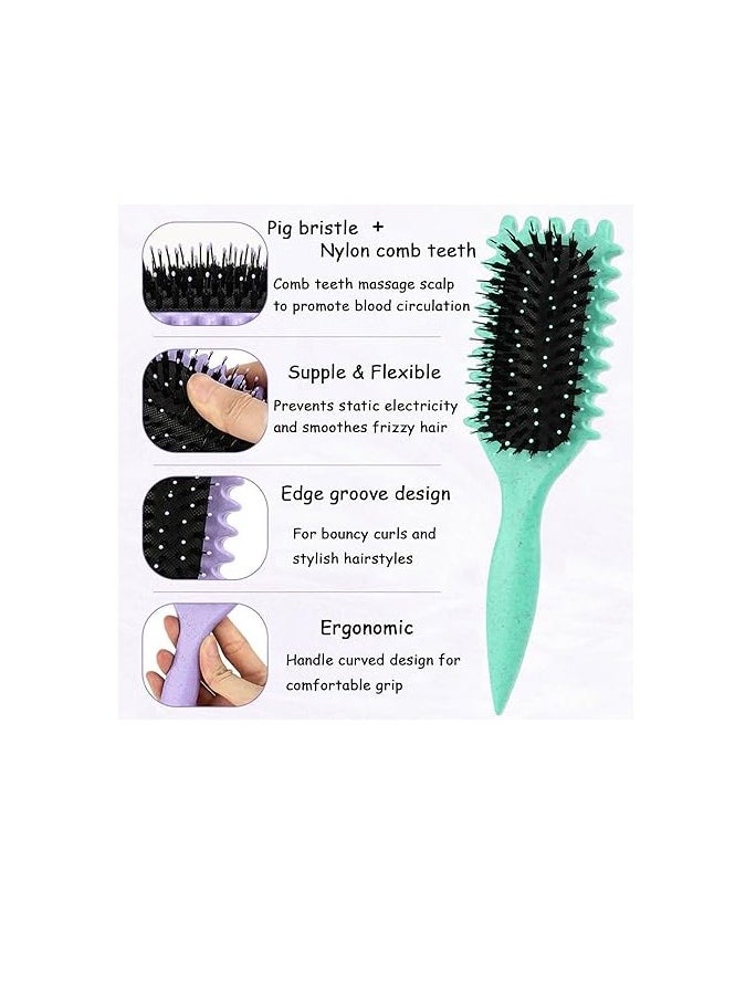 Generic - Curl Defining Brush, Green - Hair Brush for Combing and Shaping Men's and Women's Curls to Reduce Pulling, Nylon Bristles, Oblong, Flexible, Curl Enhancing 2pc - Image 1