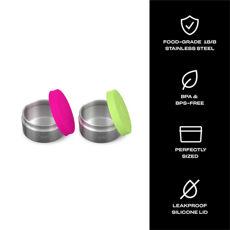 S'well Stainless Steel Condiment Container Set of Two, 2oz, Dragonfruit/Kiwi, Single Walled Durable Construction, Leakproof Silicone Lids, Dishwasher Safe - Image 3