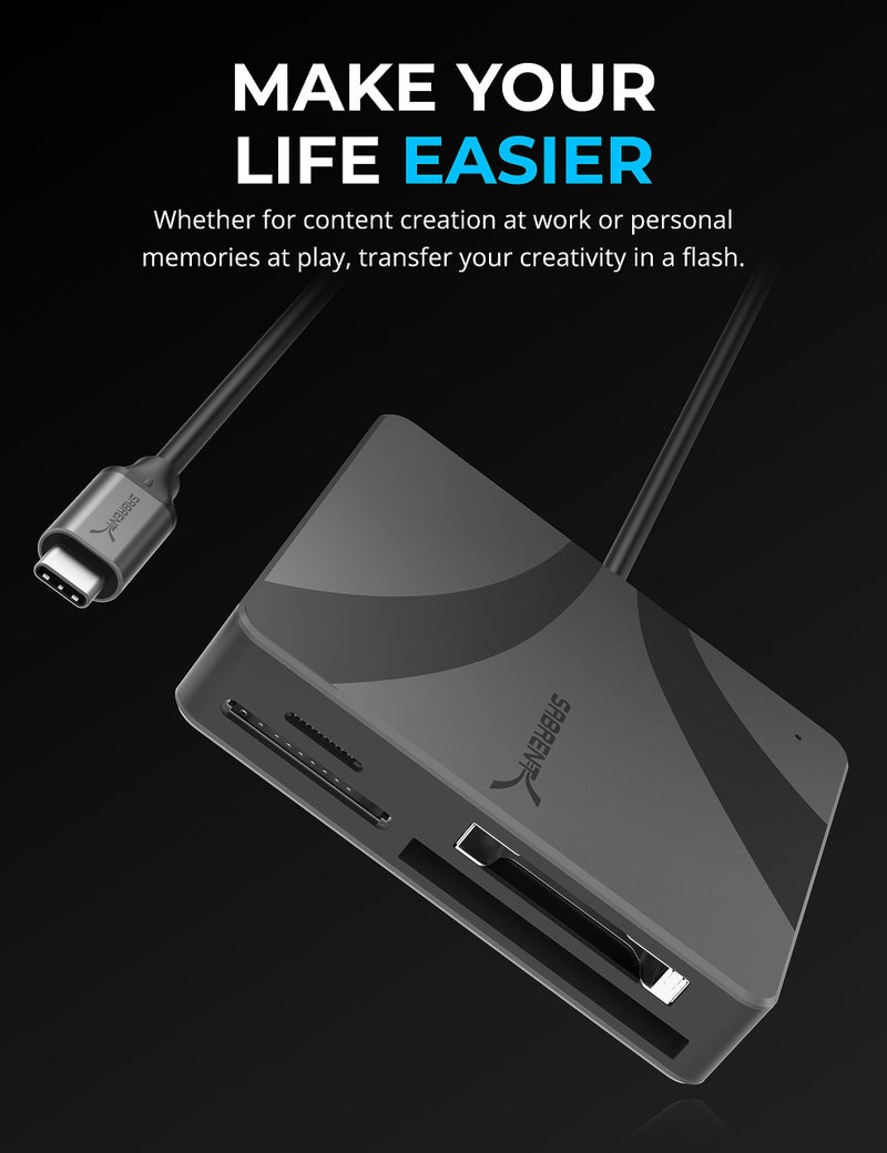 SABRENT USB-C Multi-Card Reader for CFexpress Type B, CFast 2.0, and microSD/SD Cards (CR-C4PM) - Image 2